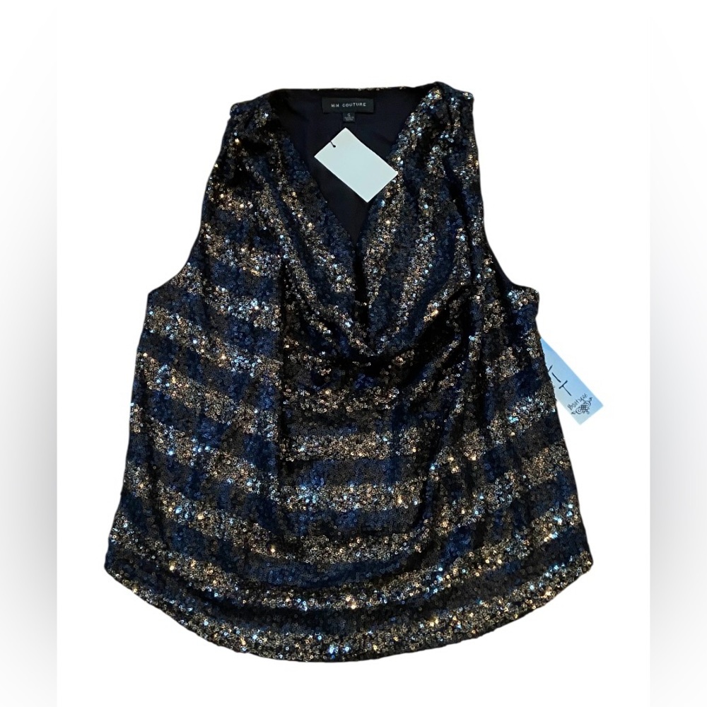 MM Couture Black and Gold Sequin Blouse